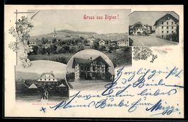 AK Biglen, Gasthof zum Bahnhof, Mühle