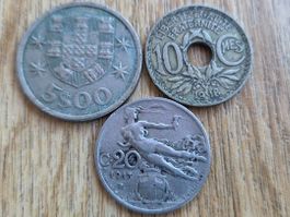 Lot de 3 anciennes pièces de collection, France et Portugal