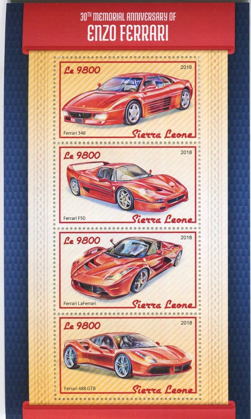 Alle Briefmarken: Block "Ferrari". Sierra Leone – Neu und originalverpackt aus Basel von Butsch5
