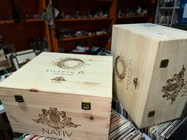 1 Stk. schöne 6-er Weinkiste mit Klappdeckel NATIV