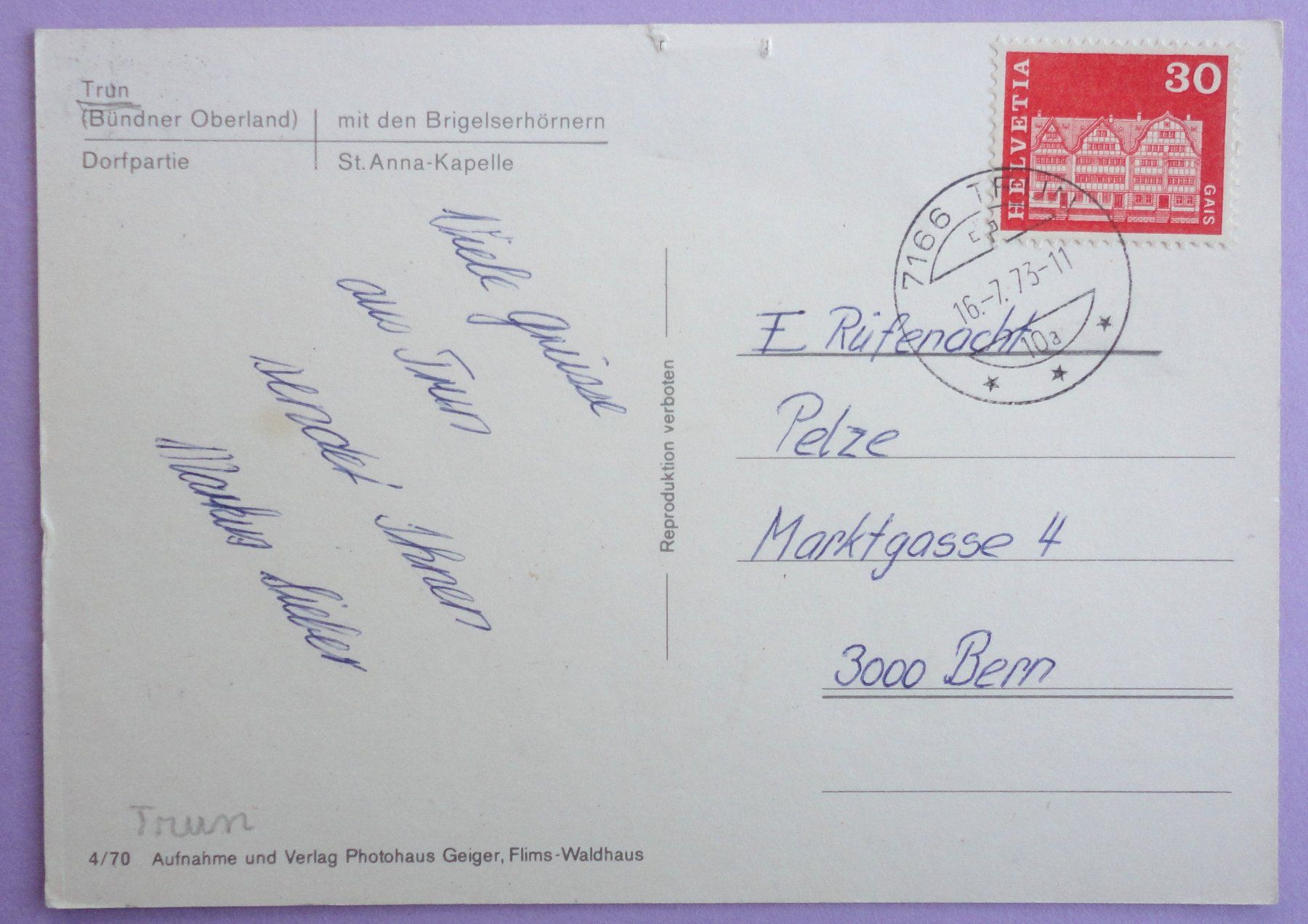 Cartoline postali: Trün / GR – Difettoso da Fétigny venduto da Billy2miny 1