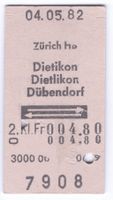 Billette Zürich HB – Dietikon – Dietlikon - Dübendorf
