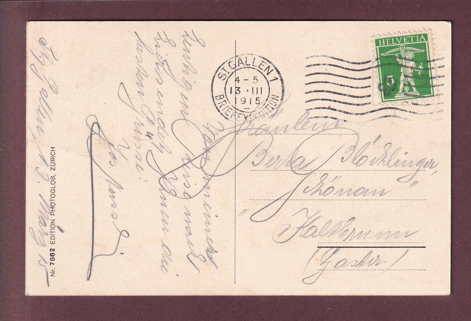 Cartoline postali: ST. GALLEN - Rosenberg - 1915 – Usato da Pully venduto da nicecards 1