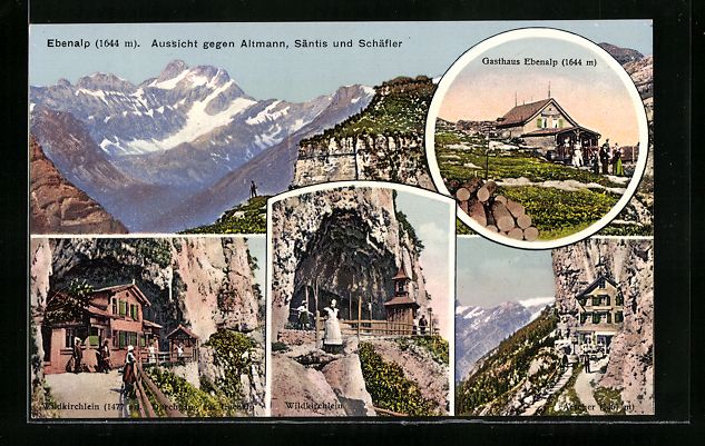 Cartoline postali: Ebenalp, Wildkirchlein, Gasthaus Säntis – Usato da Berlin venduto da bartko-reher