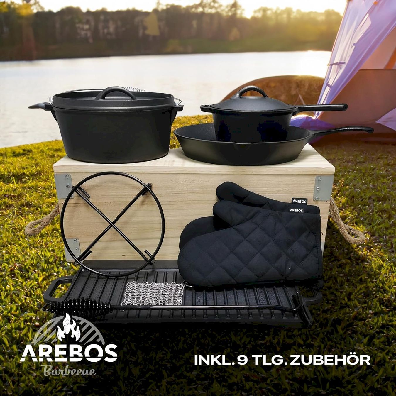Pentole: AREBOS Dutch Oven BBQ Set 9 tlg – Nuovo e nell'imballaggio originale da Bottighofen venduto da zaap 4