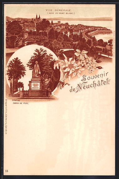 Cartes postales: Litho Neuchâtel, Statue David de Pury,  – D'occasion à Berlin par bartko-reher
