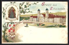 Litho Einsiedeln, Gnadenbild, Stift um 1