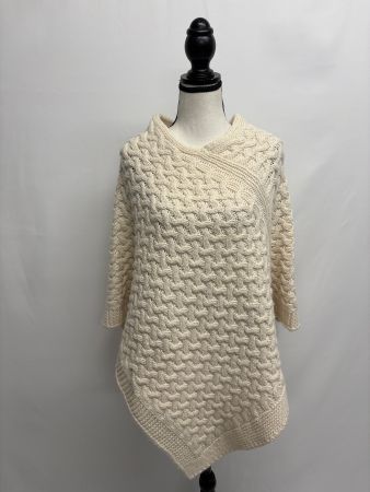 Cocogio Strick Poncho in Wollweiss mit Wolle creme Cape