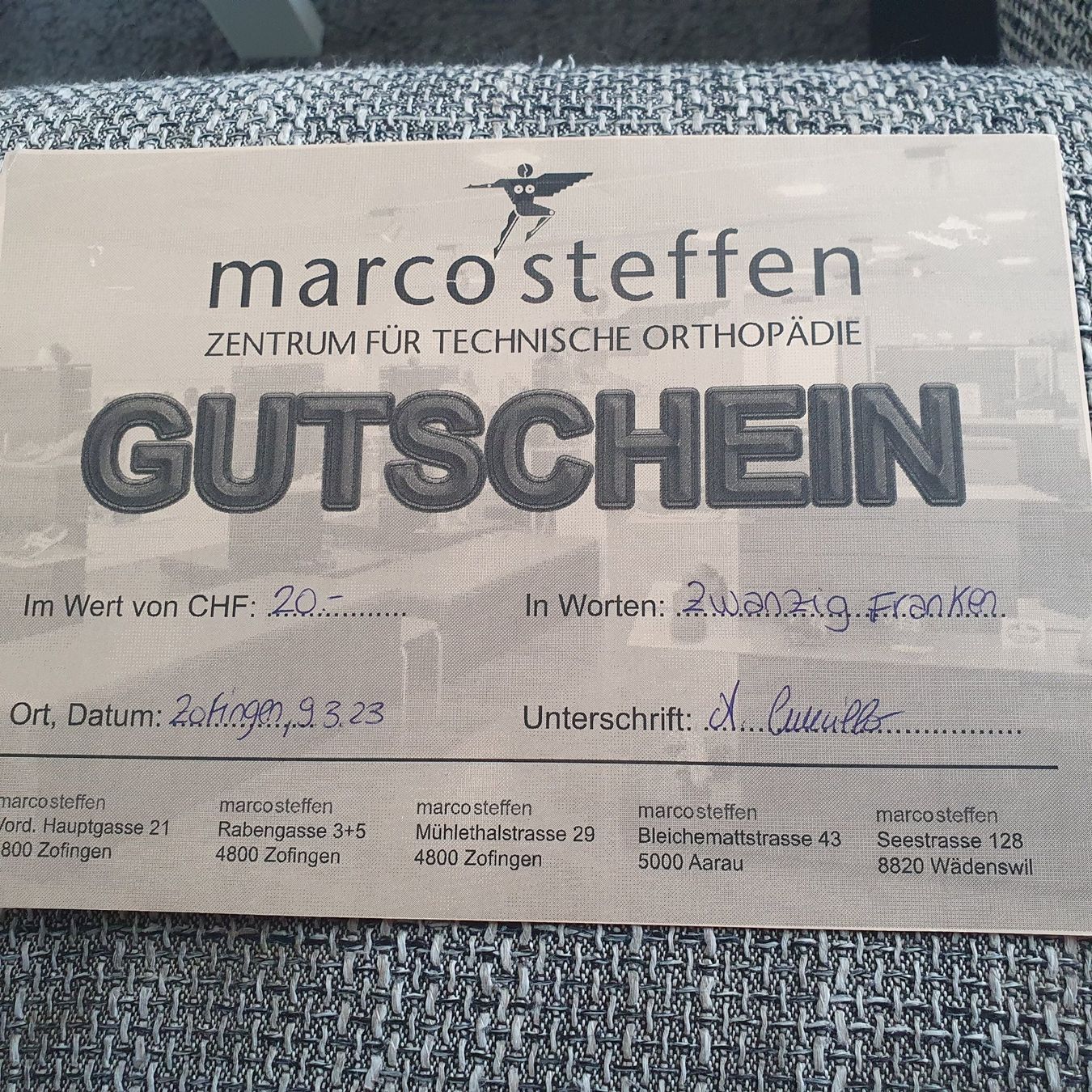 Buoni: Marco Steffen Gutschein 20.- – Nuovo e nell'imballaggio originale da Uttigen venduto da TomTom_