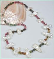 ♛ Designerkette Turmalin, Biwa SW. Perle ca. 50cm