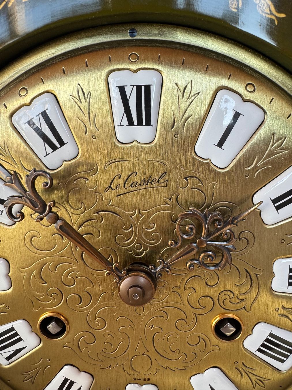 Orologi da terra & Orologi da parete: Superbe pendule neuchâteloise LeCastel verte/dorée – Usato da Erde venduto da CBarts 2