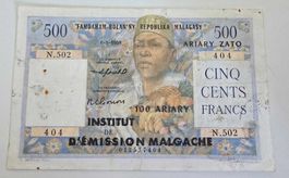 500 Francs - Madagascar 100 Ariary MADAGASCAR 1961 P.053
