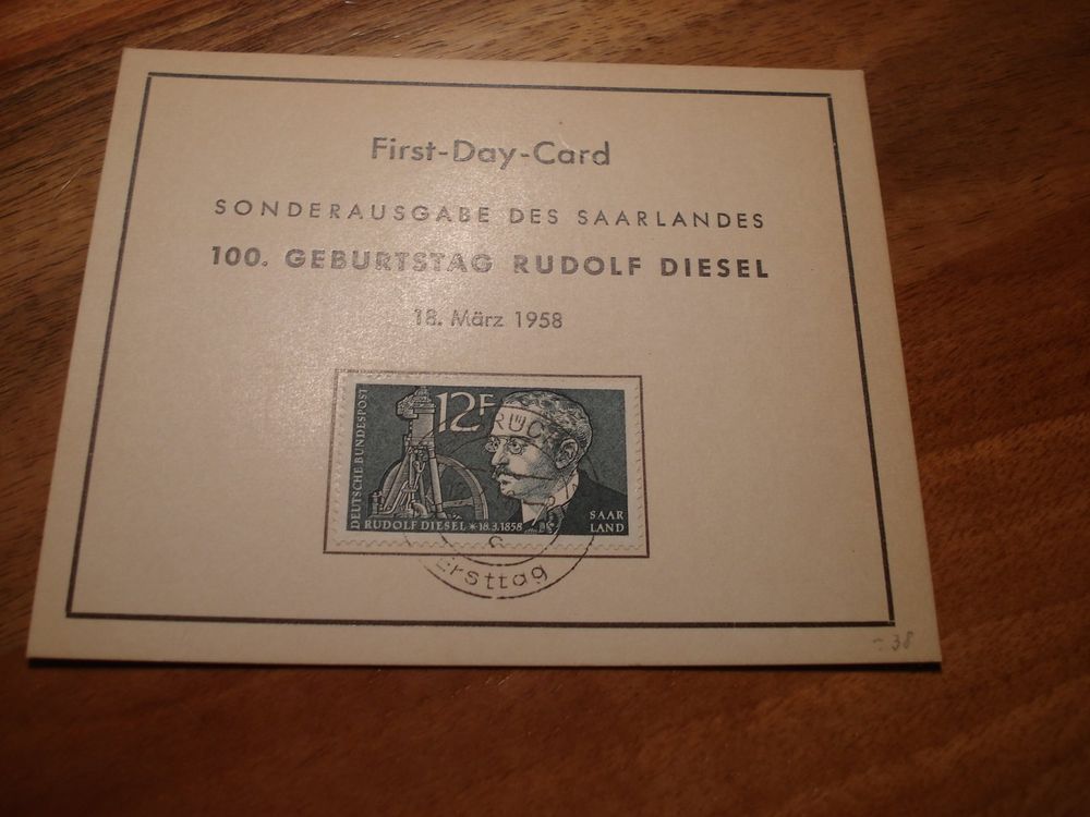 DDR First Day Card, 1958, Rudolf Diesel (Gebraucht) in Niederwil AG für ...