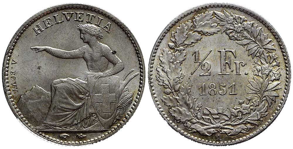 Tutti le monete: 1/2 Franken 1851 A (g) – Usato da Chiasso venduto da Novamarketing