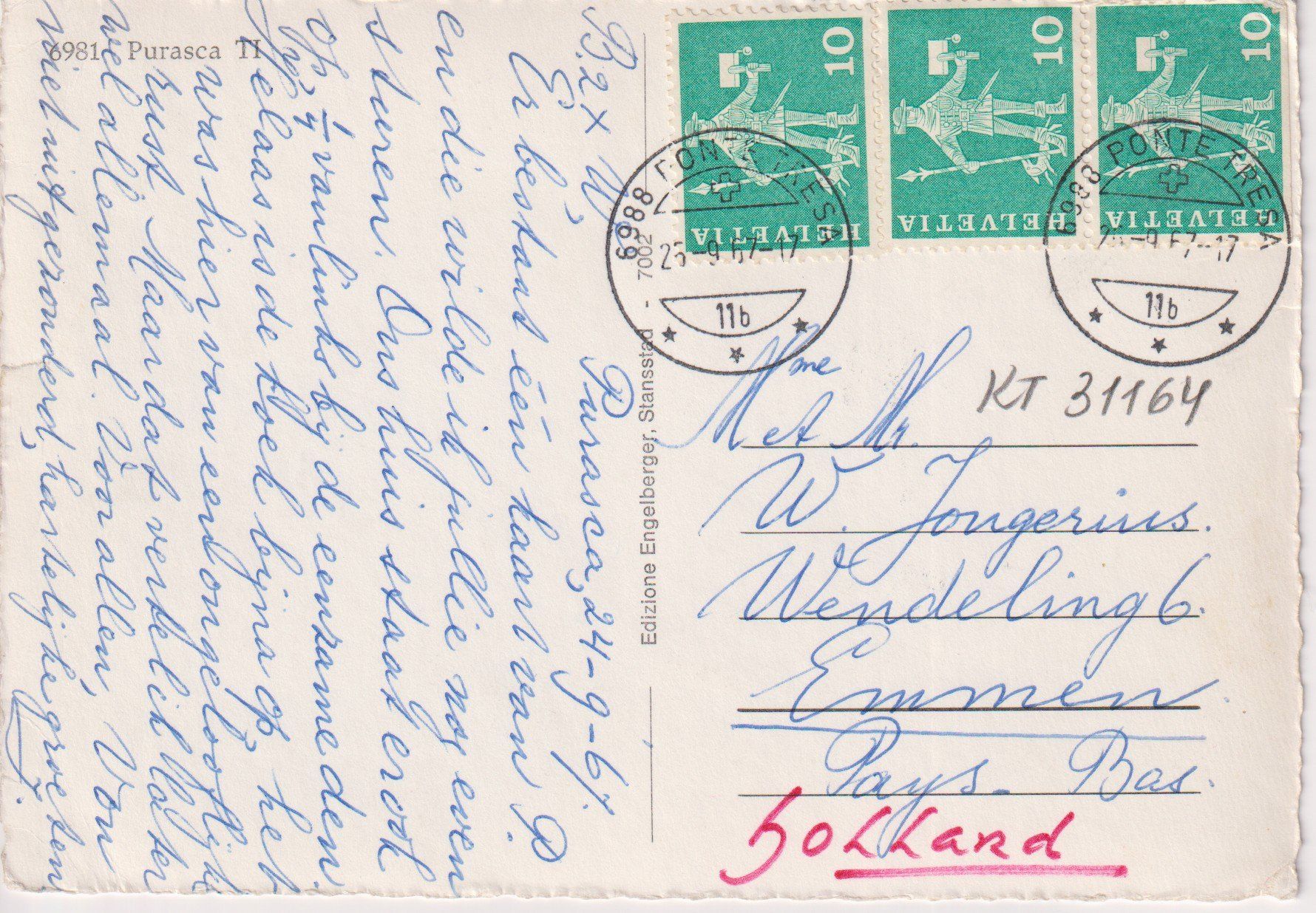 Cartoline postali: AK Purasca - panorama 1967 – Usato da Riva San Vitale venduto da MAR-NAPO 1