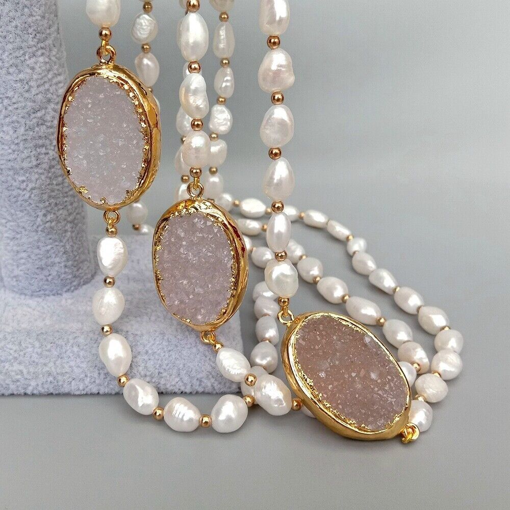 Catenine: Druzy Quarz Perlen Kette Collier Perle Perlenkette Echt 1 cm – Nuovo (secondo la descrizione) da Prilly venduto da ilyria73 3
