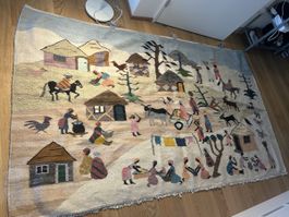 Vintage Handgeknüpfter Teppich mit Dorfmotiv