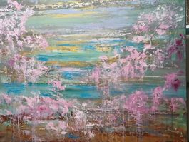 Originalgemälde mit Rosenblueten, 100×100 cm, Unikat!
