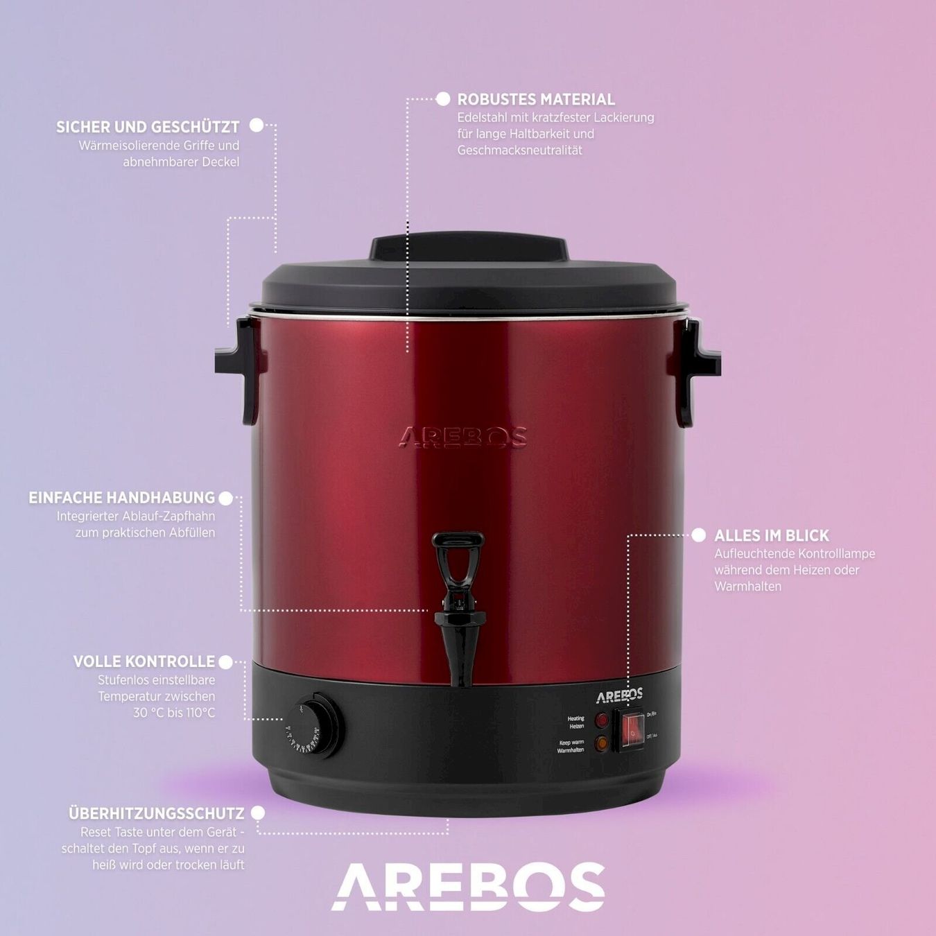 Elettrodomestici da cucina: AREBOS Einkochautomat 28 L Rot – Nuovo e nell'imballaggio originale da Bottighofen venduto da zaap 2