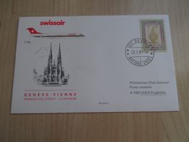 Flugpostbrief Swissair 27.3.89 Genève-Vienne 1. Direktflug