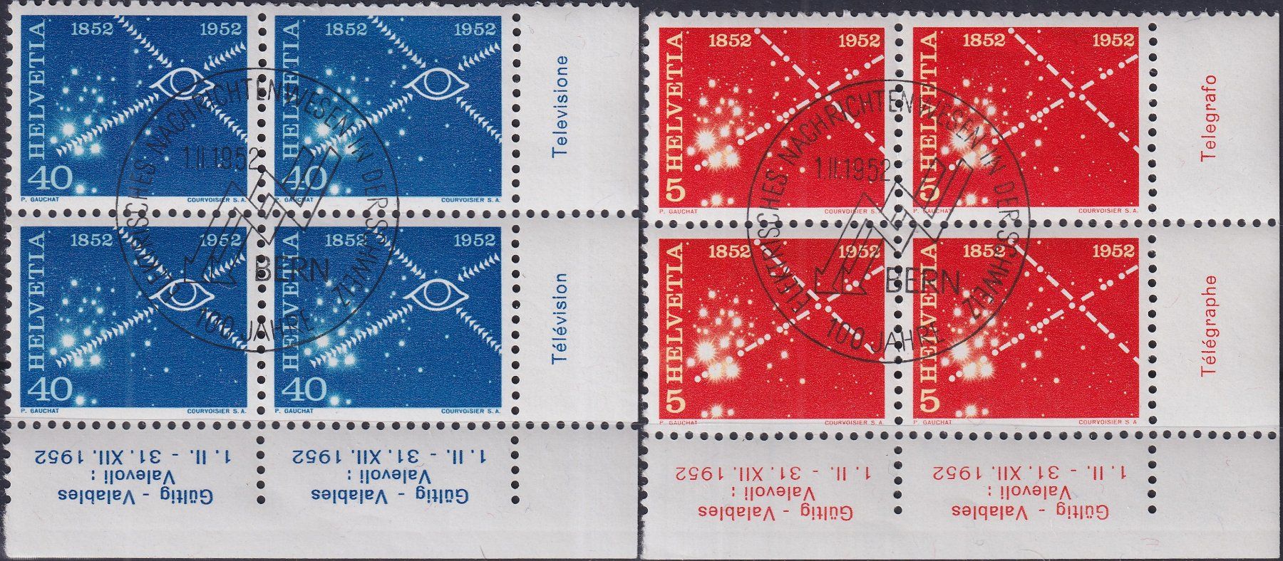 Tous les timbres: 1952, Nr.309+312 2 Viererblöcke postfrisch** mit Bogenrand. – D'occasion à Sursee par Luzernerraute
