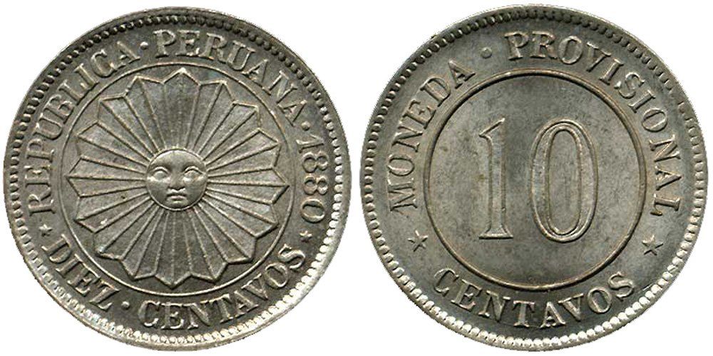 Tutti le monete: Peru, 10 Cents 1880 – Usato da Chiasso venduto da Novamarketing