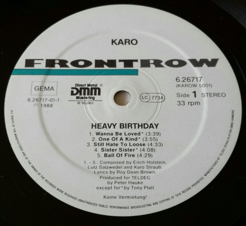 Schallplatten: Karo - First Press - LP - 1988 - First Press - OIS - Teldec – Gebraucht aus Uster von Zardodel 4