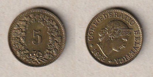 Tutti le monete: 5 Rappen 1918 Messing vz – Usato da Allschwil venduto da Coinfreak