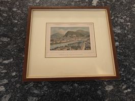 Antiker Stich „Salzburg mit Kapuziner- und Gaisberg“
