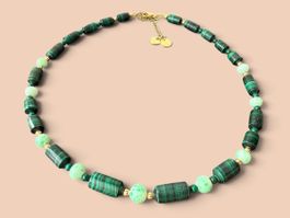 Unikat 💎 Neue Kette mit Malachit und antiker Glaspaste
