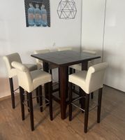 Bar-Tisch-Set mit 6 Barhockern dunkelbraun creme