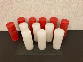 Kerzen Restposten Box mit 12 Kerzen 7 x 18 cm, weiss u. rot