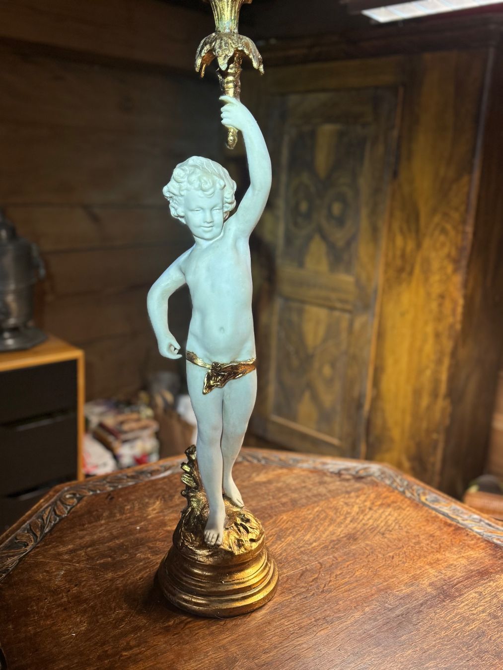 Portacandele: Kerzenhalter Putto Figur antik Stil – Usato da Willisau venduto da Marbu71
