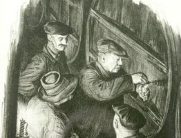 WEINPROBE AM FASS, LITHOGRAPHIE, WILHELM ERNST KÄSSNER 1943