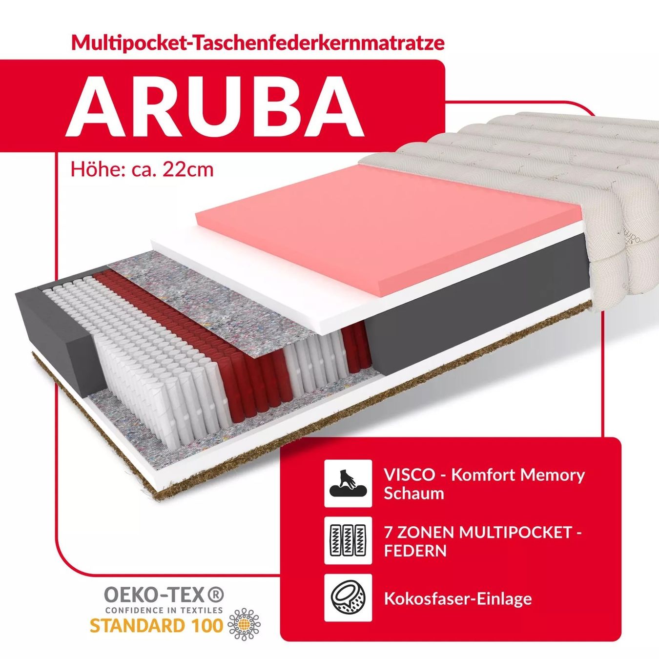 Materassi: Matratze 180x200 ARUBA Multipocket Kokos – Nuovo e nell'imballaggio originale da Wallenwil venduto da toesstal-vertrieb 7