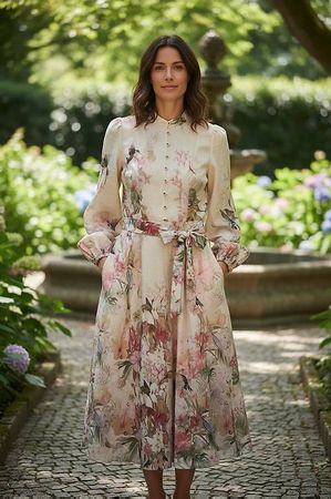 Floral Maxikleid mit Gürtel Neu mit Etikett Gr. M
