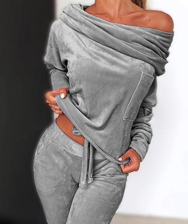 Nimsruc 2-teiliges Damen-Outfit – Figurbetonter Sweatanzug Mit Rollkragen, Jogging-Set In Blau, XXL
