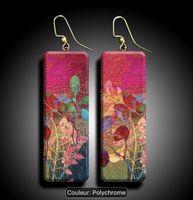 Boucles d'oreilles rectangulaires motif floral polychrome