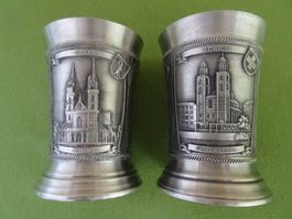 Zinn-Becher 2 Stück BASEL und ZÜRICH. 8,5cm hoch  Ø 6cm