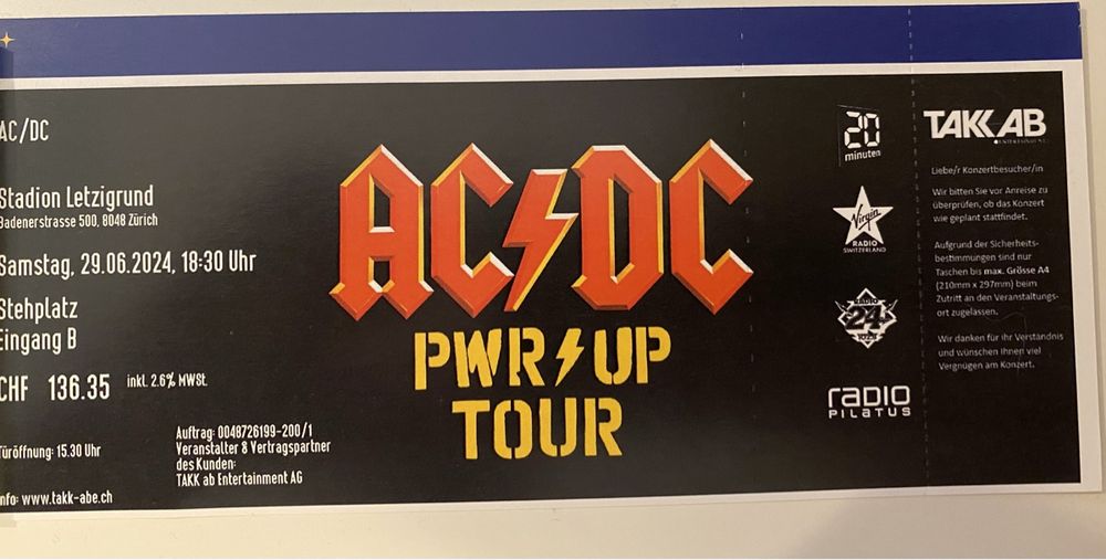 AC/DC Ticket Zürich 29.06.2024 | Kaufen auf Ricardo