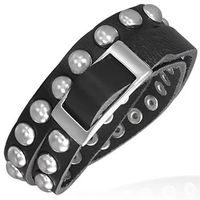 Lederarmband Bracelet schwarz 34 Nieten