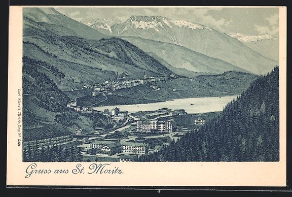 Ansichtskarten: Litho St. Moritz, Ortsansicht mit Bergpa – Gebraucht aus Berlin von bartko-reher