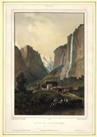 Lauterbrunnen Lithographie altkoloriert