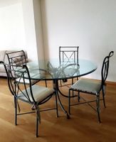 Exclusive Schmiedeeisen Esstisch mit Glasplatte & 4 Stühlen