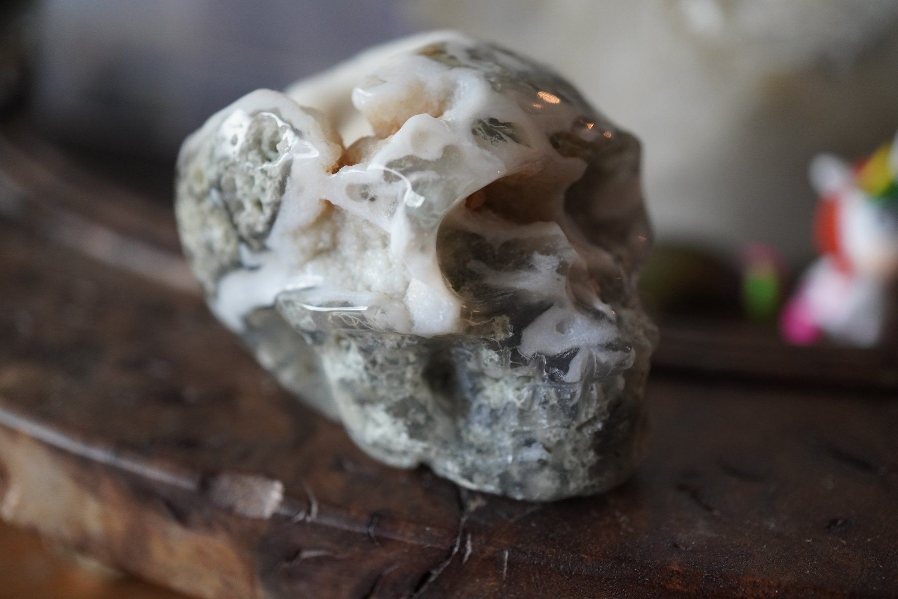 Minerali & Pietre curative: Moos Achat Drusen  Skull     "TOPSTONE" – Nuovo e nell'imballaggio originale da Eschenbach SG venduto da topstone 7