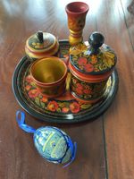 Russische Handwerkskunst: Schale, Dose, Ei, Vintage Set!