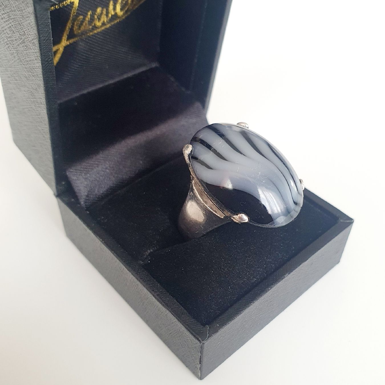 Ringe: Statement-Ring mit einem ovalen Zebra-Achat 925 Silber 18 mm – Gebraucht aus Kreuzlingen von Wunderkiste123 2