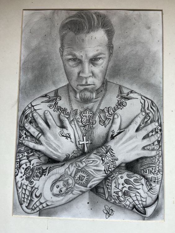 Gemälde: James Hetfield Hand-drawn pencil, Metallica, Black Frame – Gebraucht aus Stabio von Genna82 1