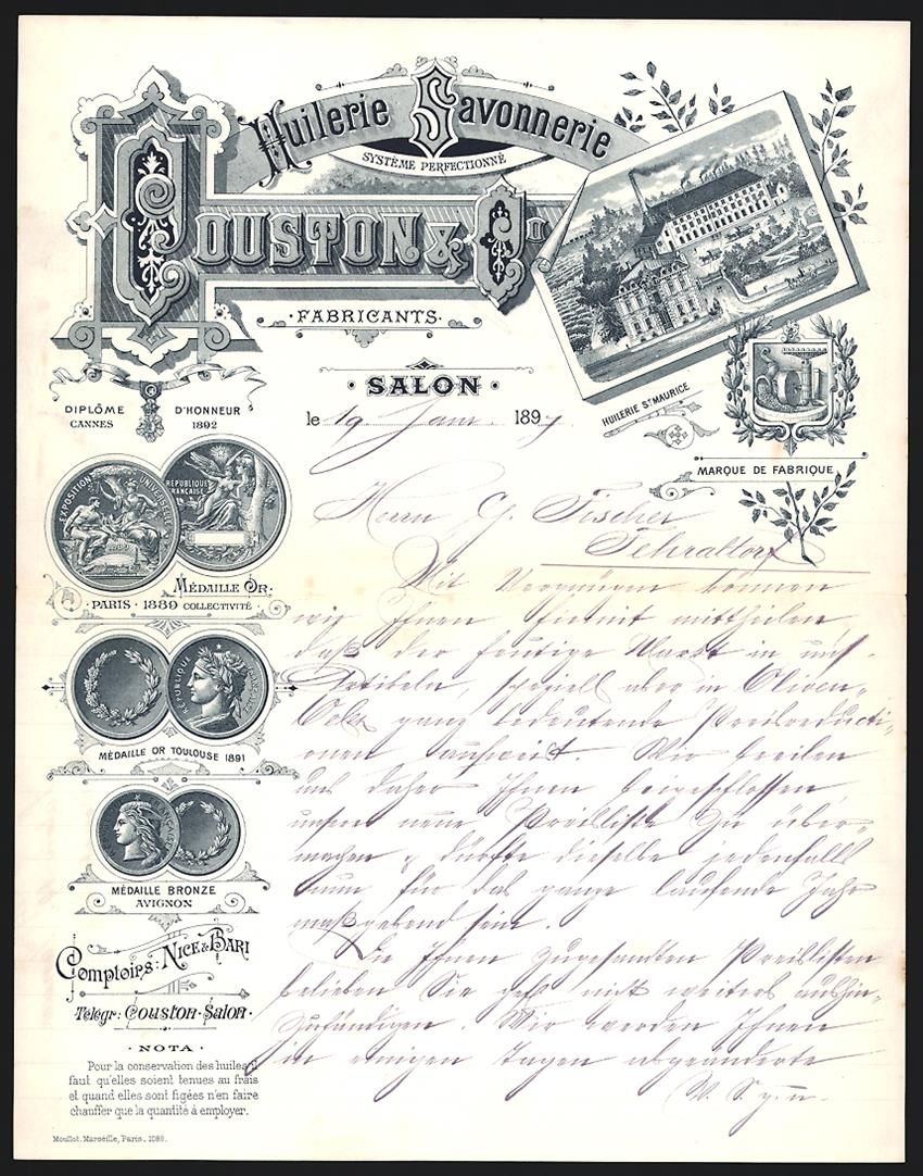 Altre raccolte & rarità: Briefkopf St. Maurice 1897, Couston, Co. – Usato da Berlin venduto da bartko-reher