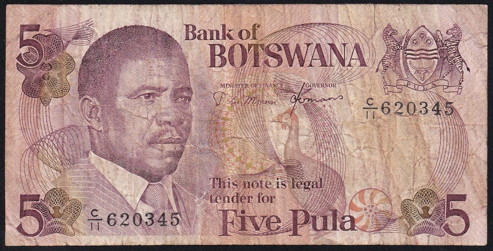 Banknoten: Botswana 5 Pula 1982 – Gebraucht aus Brugg AG von banknoten_muesli